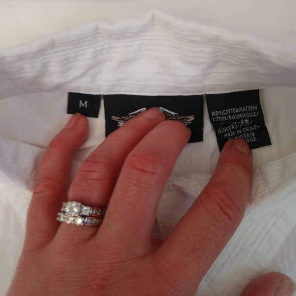 Harley Davidson White Short Sleeve Tie Back Drawstring Cinched Button Down Top - Picture 5 of 8